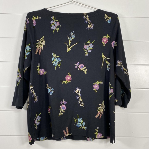 J Jill Shirt Womens Medium Black Floral 3/4 Sleeve Stretch Tunic Top Casual - Picture 3 of 11